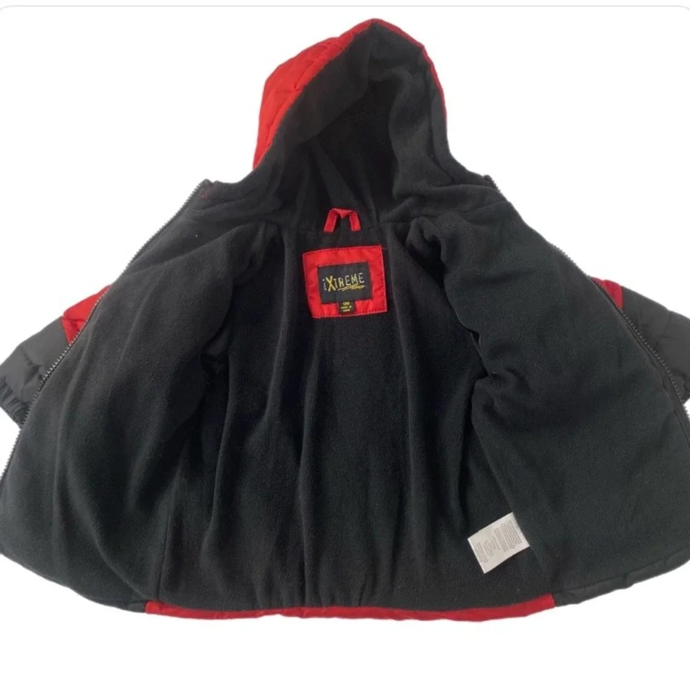 iXtreme‎ Puffer Jacket Kids 12M Red Black Hooded Fleece Lined Winter Coat